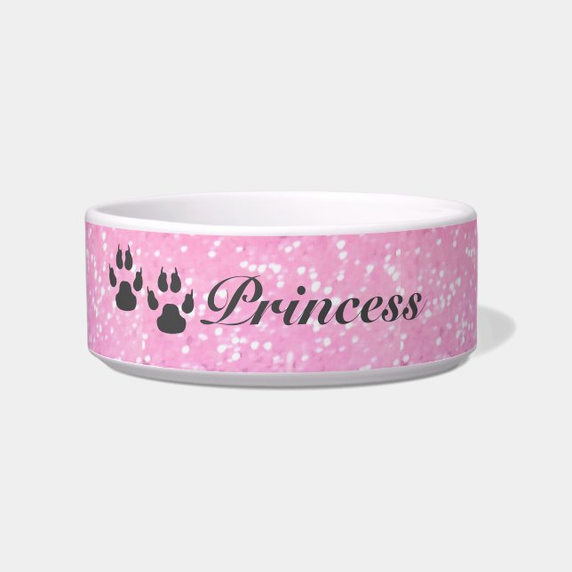 Pink Glitter Customised Small Dog Bowl (Front)