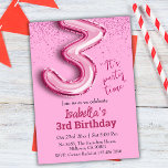 Pink glitter cute balloon no.3 girly 3rd birthday invitation<br><div class="desc">Introducing the perfect invitation for your little girl's milestone celebration! It features a stunning pink balloon shaped as the number "3" and set against a backdrop of shimmering pink glitter, this invitation is sure to catch everyone's eye. The elegant design includes playful fonts and a cheerful message, "It's party time,...</div>