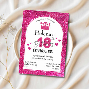 Pink glitter cute vibrant sparkling 18th birthday invitation