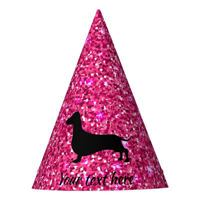 Pink Glitter Dachshund Party Hats (Front)