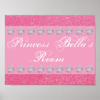 Pink Glitter Diamond Princess Room Personalised Poster