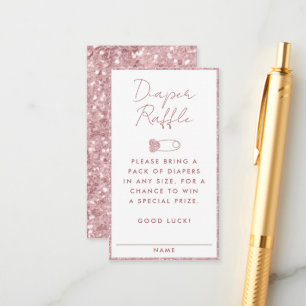 Pink Glitter Diaper Raffle Baby Shower Enclosure Card
