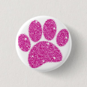 Pink Glitter Dog Pawprint 3 Cm Round Badge