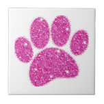 Pink Glitter Dog Pawprint Ceramic Tile<br><div class="desc">Cartoon dog pawprint with glitter effect. All that's seen is printed,  no actual glitter will be used in the making.
Decorative tiles for homes and businesses like pet shops.
Gift idea for dog lovers.</div>