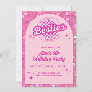 Pink Glitter Doll Themed Birthday Invitation