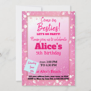 Pink Glitter Doll Themed Birthday Invitation