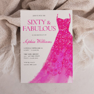 Pink Glitter Dress 60th Birthday Party Invitation