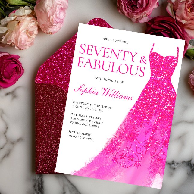 Pink Glitter Dress 70th Birthday Party  Invitation (Creator Uploaded)