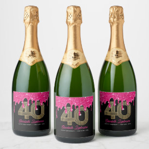 Pink Glitter Drip 40th Birthday Sparkling Wine Lab Sparkling Wine Label