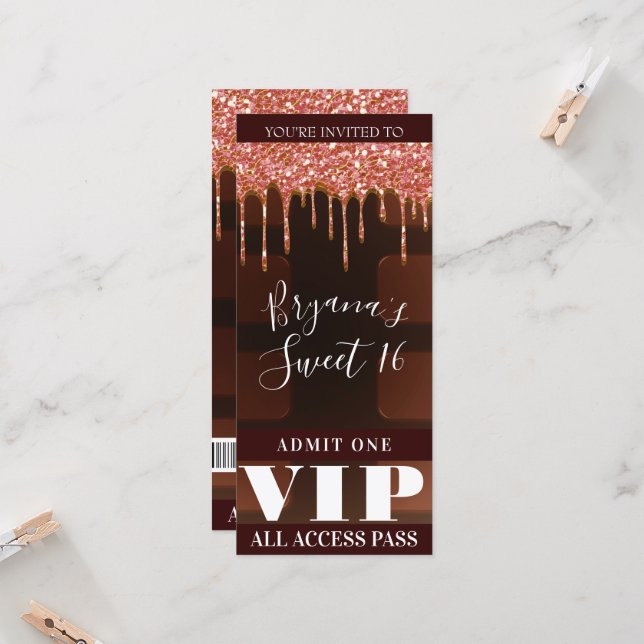 Pink Glitter Drip Chocolate Candy Bar Party VIP (Front/Back In Situ)