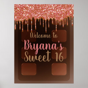 Pink Glitter Drip Chocolate Candy Bar Sweet 16 Poster