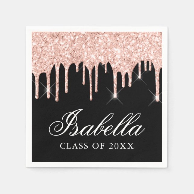 Pink Glitter Drip Custom Name Graduation Napkin (Front)