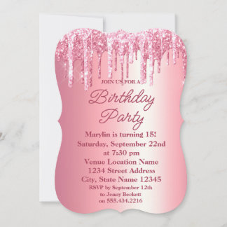 PINK GLITTER DRIP ELEGANT BIRTHDAY INVITATION