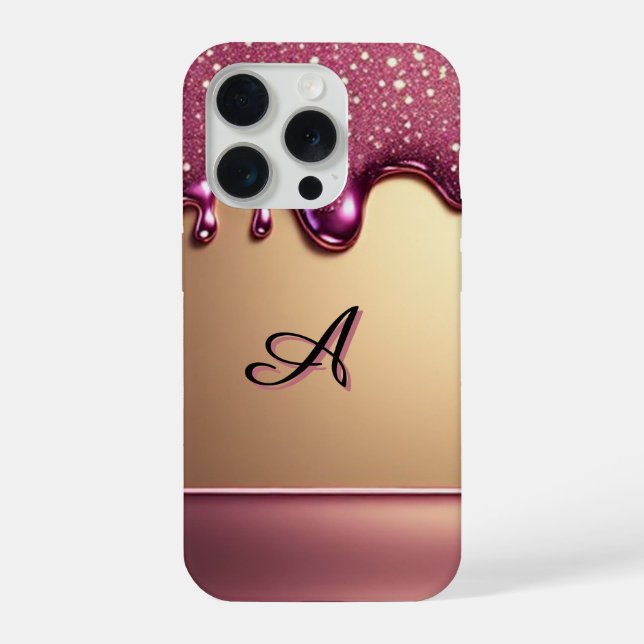 Pink Glitter Drip Over Gold Metallic Background iPhone Case (Back)