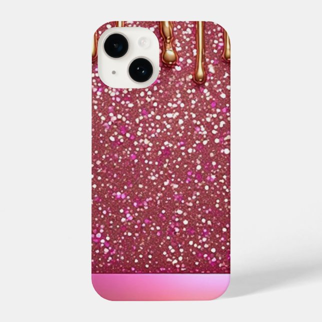 Pink Glitter Drip Over Gold Metallic Background iPhone Case (Back)
