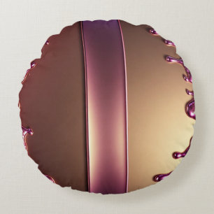 Pink Glitter Drip Over Gold Metallic Background Round Cushion