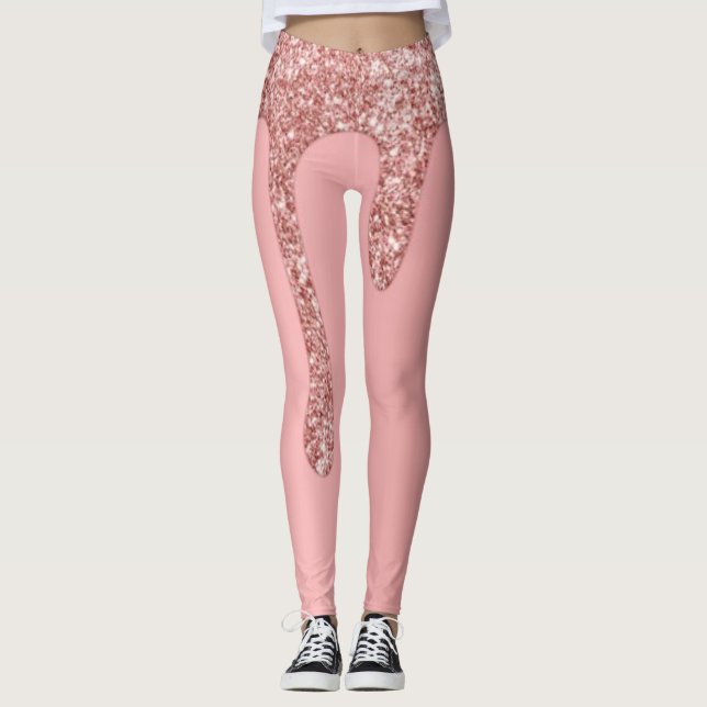 Pink Glitter Drip Sparkle Chic Pattern Yoga Pants  (Front)