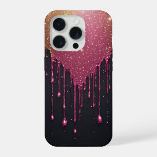 Pink Glitter Drip With Sparkling Stars iPhone 15 Pro Case