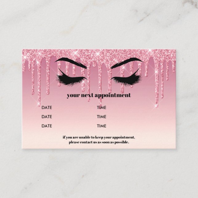 Pink Glitter Drippings Browbar Eyelash Luxury Business Card (Front)