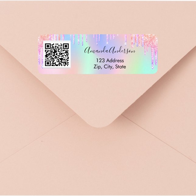Pink glitter drips business qr code return address label (Creator Uploaded)