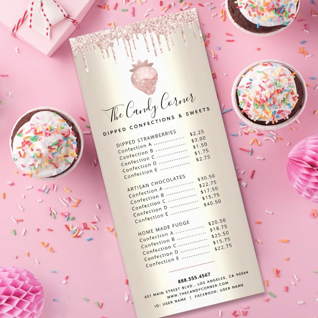 Pink Glitter Drips Chocolate Dessert Gold Menu  (Creator Uploaded)