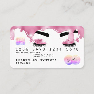 Pink glitter drips Credit Card hologram lashes