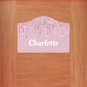 Pink glitter drips custom monogram name door sign