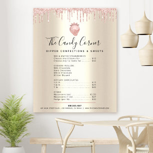Pink Glitter Drips Dessert Menu Price List Gold Poster
