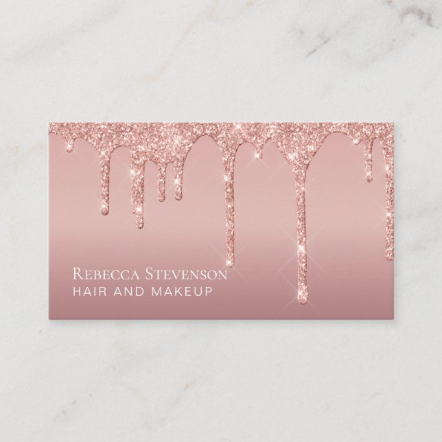 Pink Glitter Drips Hair Makeup Business Card (Front)