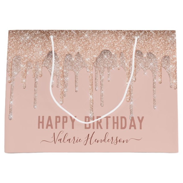 Pink Glitter Drips Happy BirthdayFavor Bag (Front)