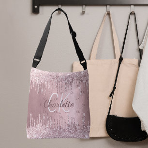 Pink glitter drips monogram elegant glamourous crossbody bag