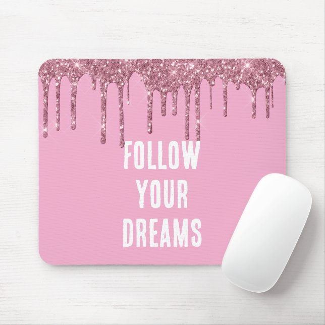 Pink Glitter Drips Mouse Pad (With Mouse)