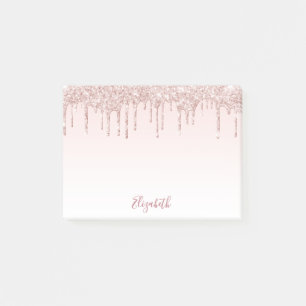 Pink glitter drips name script post-it notes