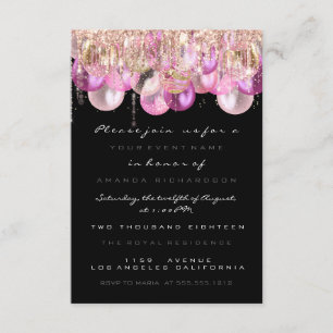 Pink Glitter Drips Rose Black  Bridal Sweet 16th Invitation