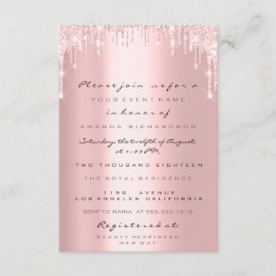 Pink Glitter Drips Rose Gold Bridal Sweet 16th Invitation