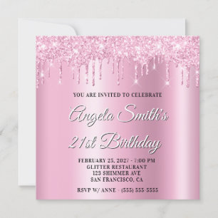 Pink Glitter Drips Shimmer Ombre Drop Shadow Invitation