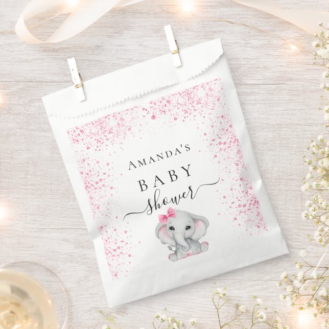 Pink glitter elephant girl balloons Baby Shower Favour Bag (Clipped)