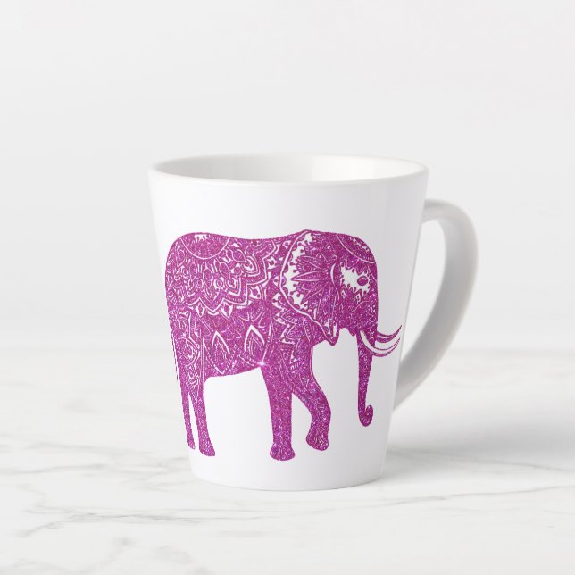 Pink glitter elephant latte mug (Right Angle)