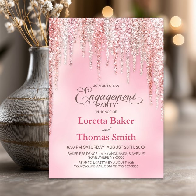 Pink Glitter Engagement Party Invitation (Creator Uploaded)