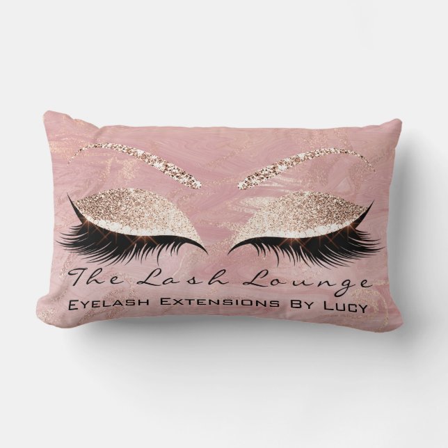 Pink Glitter Eye Makeup Lashes Beauty Marble Name Lumbar Cushion (Front)