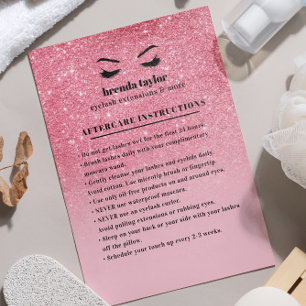 PInk glitter Eyelash Brow Aftercare Instructions Business Card