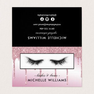 Pink Glitter Eyelashes After Care Referral Business Card