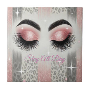 Pink Glitter Eyelashes Ceramic Tile
