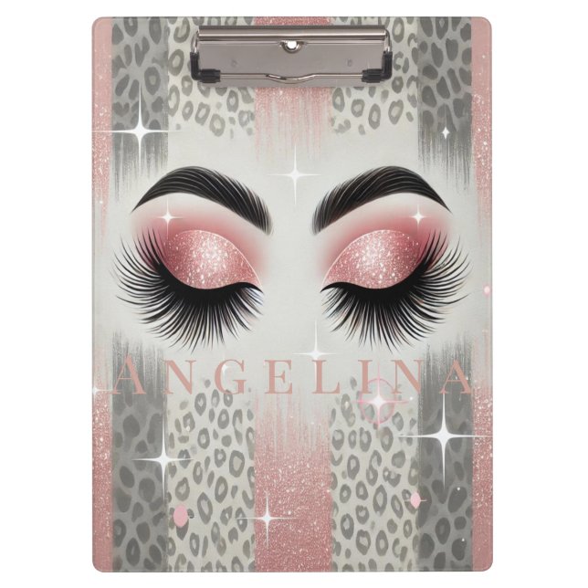  Pink Glitter Eyelashes Clipboard (Front)