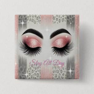 Pink Glitter Eyelashes Leopard 15 Cm Square Badge