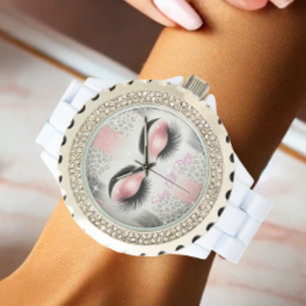 Pink Glitter Eyelashes Leopard Watch