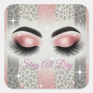 Pink Glitter Eyelashes Square Sticker