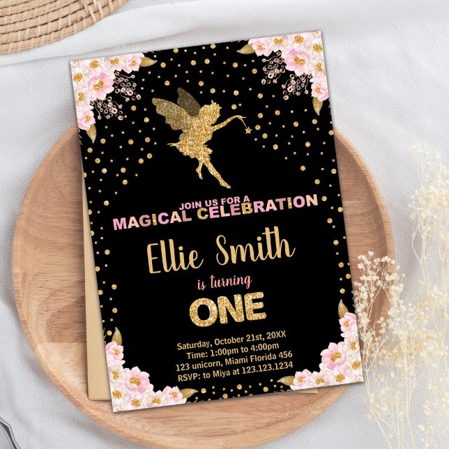 Pink Glitter Fairy Birthday Invitations (Pink Glitter Fairy Birthday Invitations)