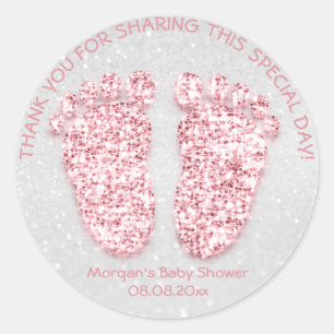 Pink Glitter Feet Baby Shower Favour Thank Girl Bo Classic Round Sticker