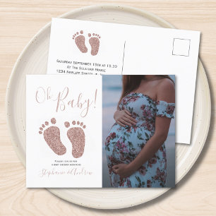 Pink Glitter Feet Baby Shower Invitation Postcard